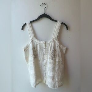 Sundance Embroidered Floral Dobby Cotton Camisole in Antique White Small NEW